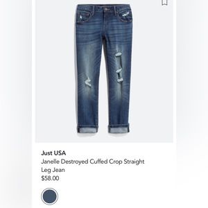Just USA Cuffed Cropped Straight Leg Jeans, size 27